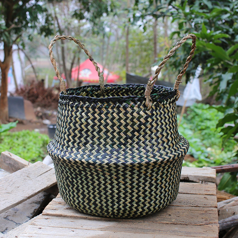 Straw Pot-Bellied Flower Baskets, Flower Arrangement, Folding Baskets, Household Sundries Storage