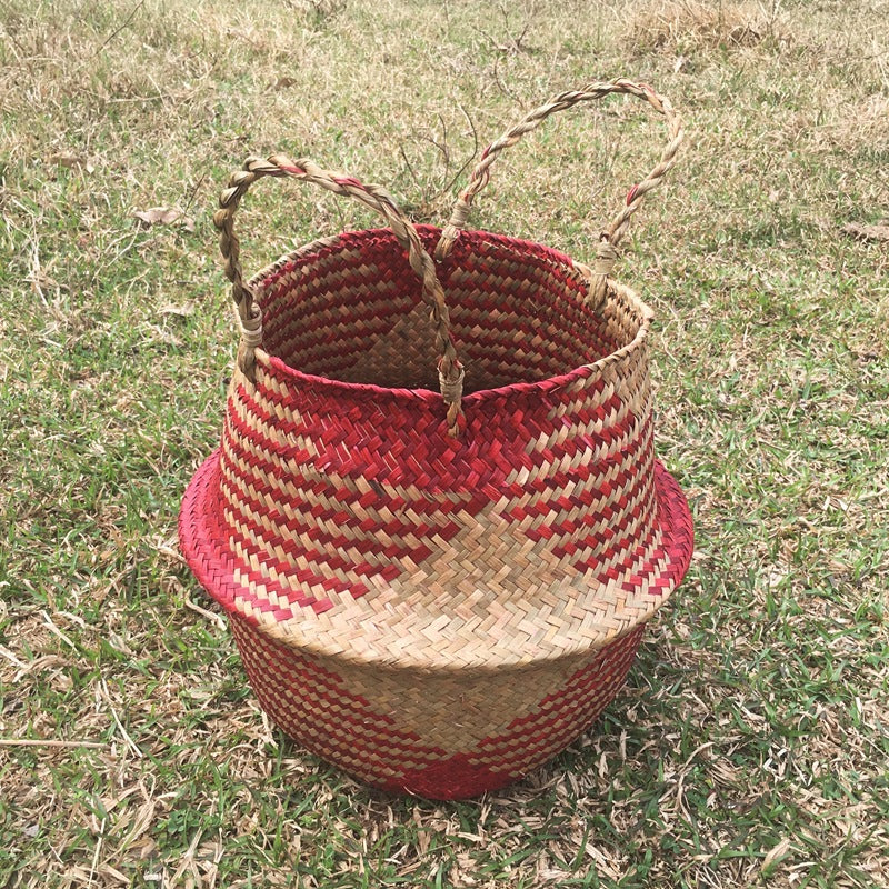 Straw Pot-Bellied Flower Baskets, Flower Arrangement, Folding Baskets, Household Sundries Storage