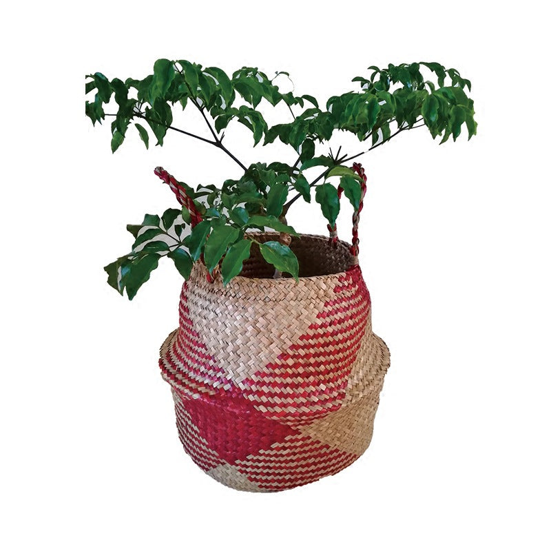 Straw Pot-Bellied Flower Baskets, Flower Arrangement, Folding Baskets, Household Sundries Storage