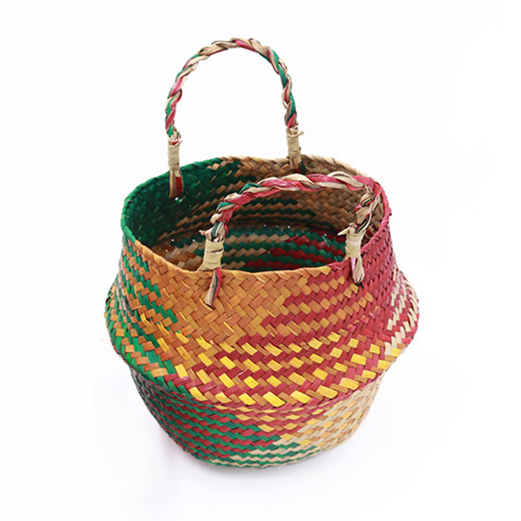 Straw Pot-Bellied Flower Baskets, Flower Arrangement, Folding Baskets, Household Sundries Storage