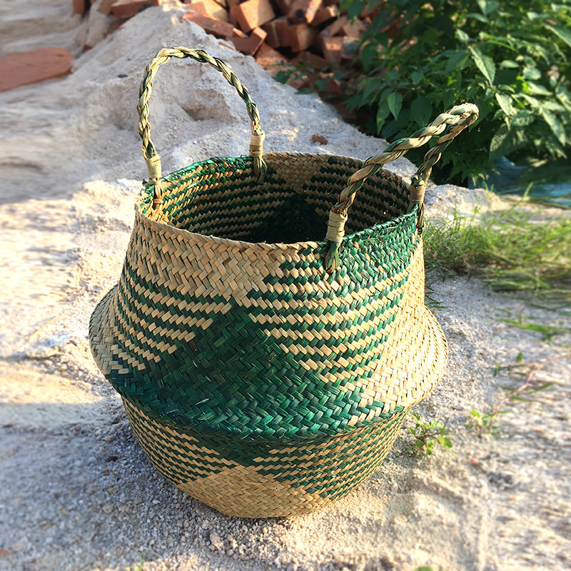 Straw Pot-Bellied Flower Baskets, Flower Arrangement, Folding Baskets, Household Sundries Storage