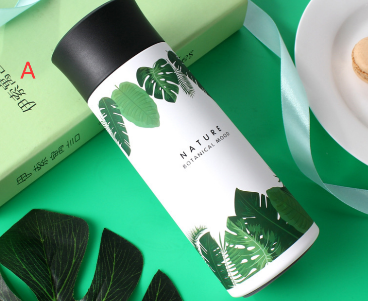 Nordic style creative green leaf vacuum thermos cup